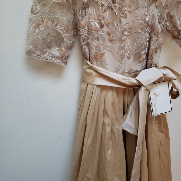 Adrianna Papell *NEW* Sequin Lace & Taffeta Gold Ballgown - Picture 9 of 16